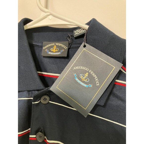 Men’s Large Striped Polo Shirt Nautical Sailing Made in Italy Amerigo Vespucci - Picture 2 of 7